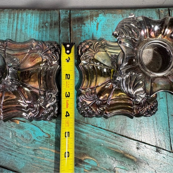 Coronet Plate E.P.Lead Ornate Gothic Victorian Silver Candle Stick Holders - Picture 11 of 15